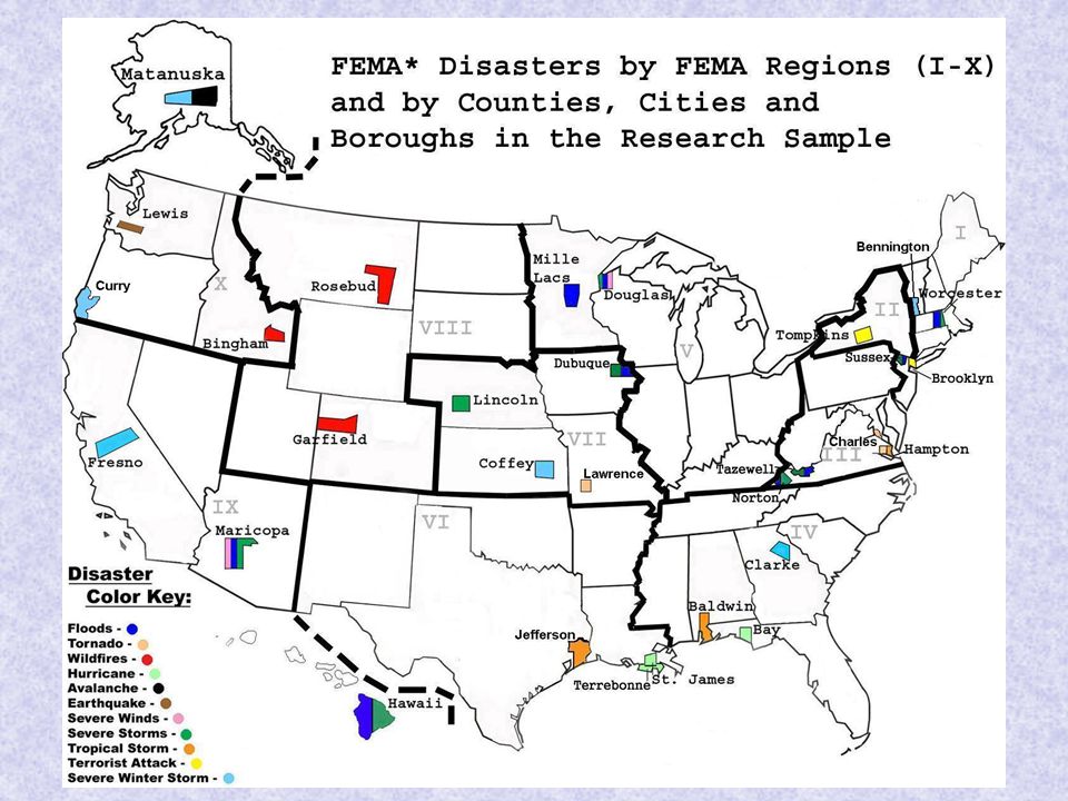 Identify Federal Emergency Management Agency (FEMA) declared disasters over...