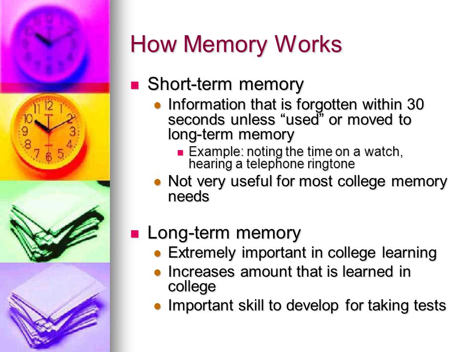 Improving your Memory Chapter 8. Memory and Learning “there is no learning  without memory” “there is no learning without memory” But one needs more  than. - ppt download