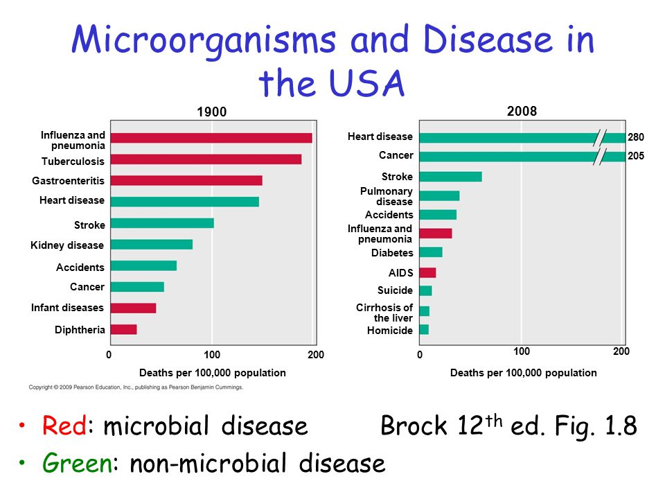 Microorganisms and Disease in the USA Red: microbial disease Brock 12 th ed.