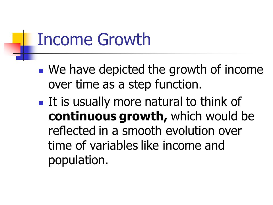 Income Growth We have depicted the growth of income over time as a step function.