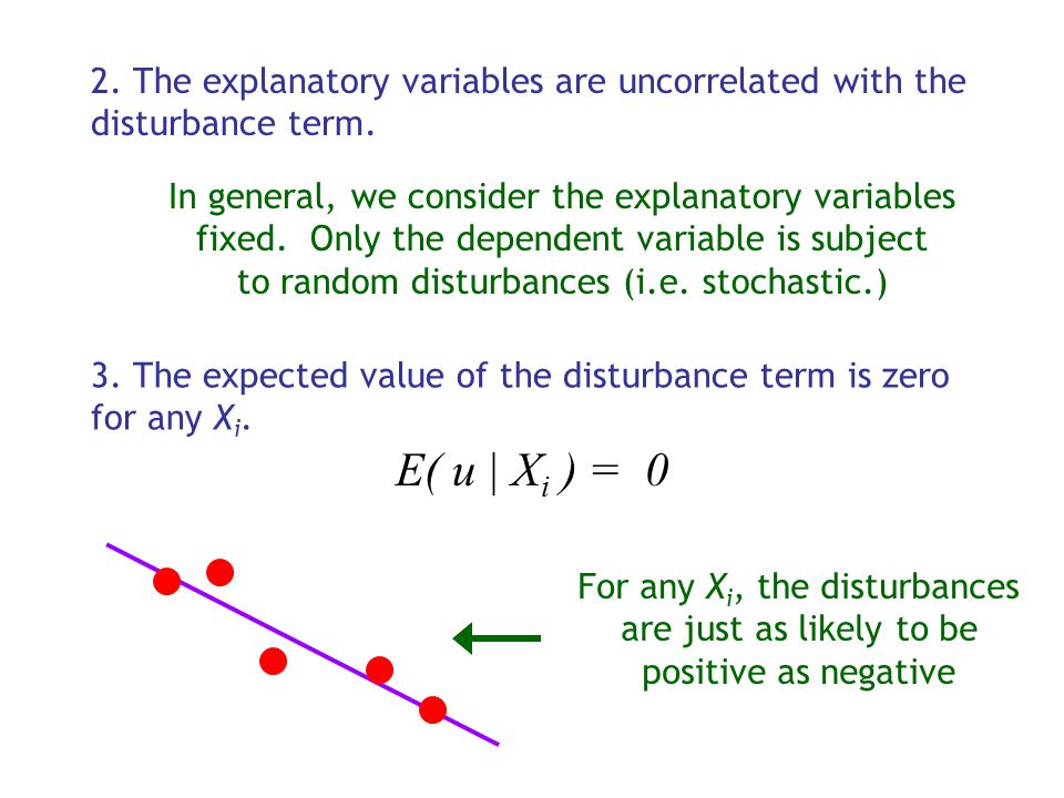 2. The explanatory variables are uncorrelated with the disturbance term.