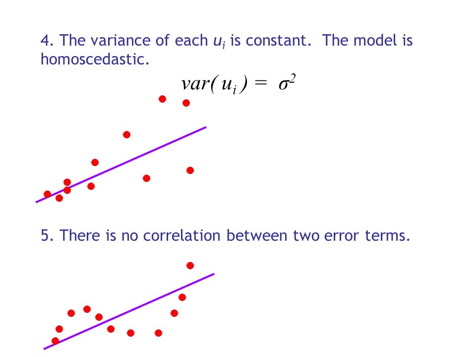 4. The variance of each u i is constant. The model is homoscedastic.