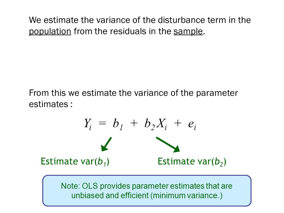 From this we estimate the variance of the parameter estimates : We estimate the variance of the disturbance term in the population from the residuals in the sample.
