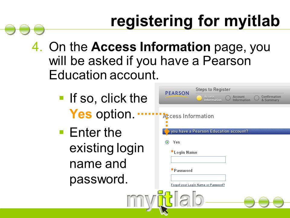 registering for myitlab  If so, click the Yes option.