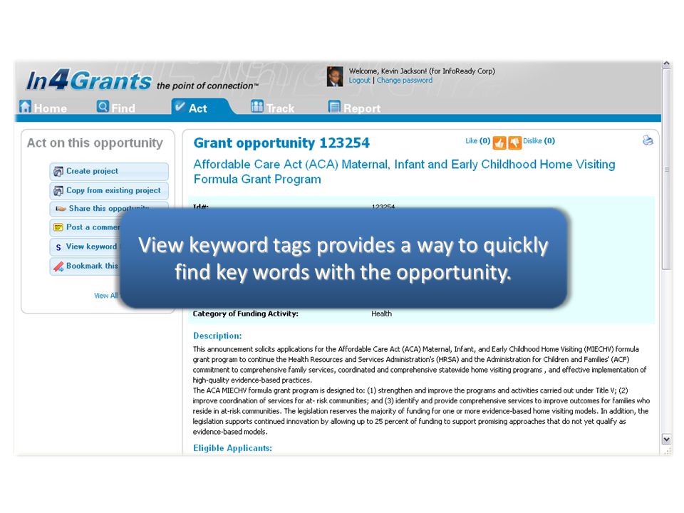 View keyword tags provides a way to quickly find key words with the opportunity.