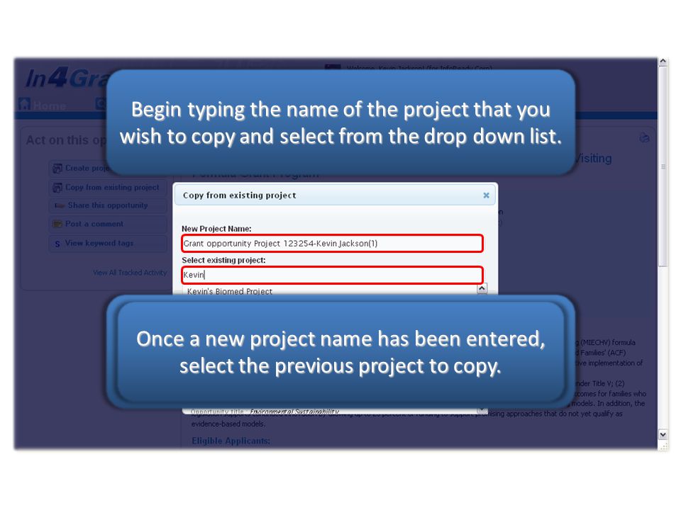 After a user clicks the Copy from existing project button they can name their new project.