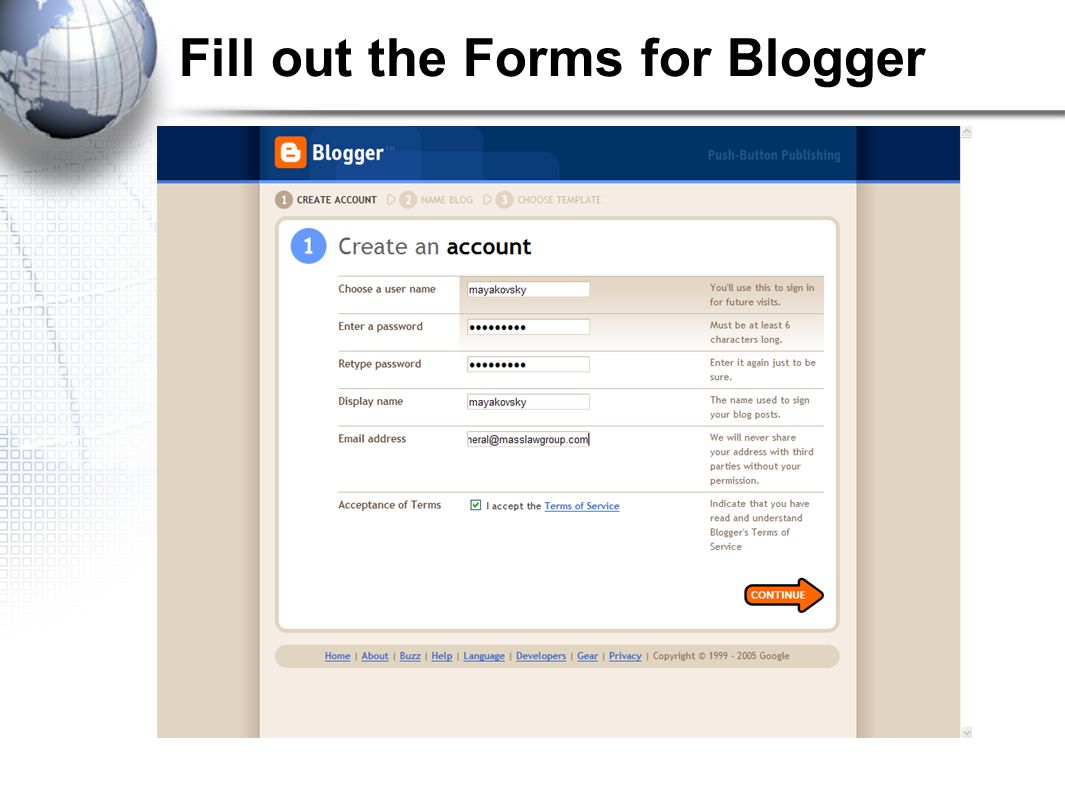 Fill out the Forms for Blogger