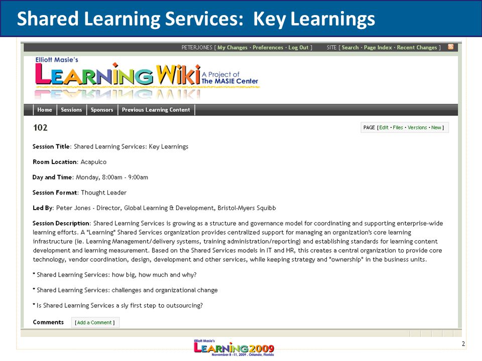 2 Shared Learning Services: Key Learnings