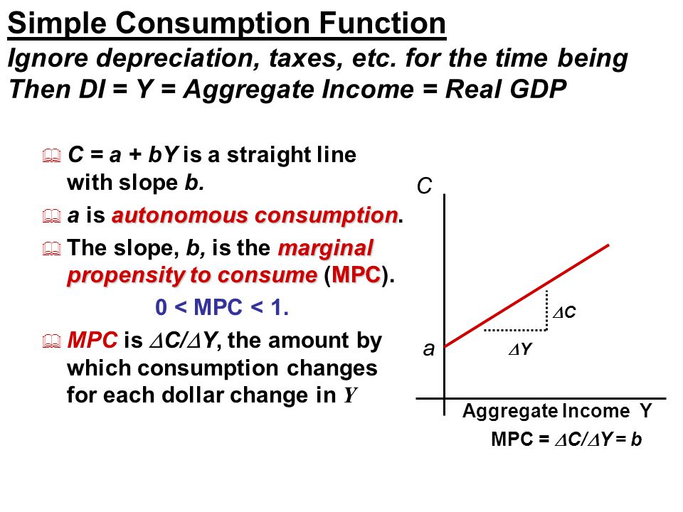 Simple Consumption Function Ignore depreciation, taxes, etc.