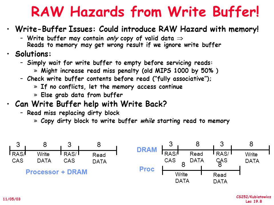 CS252/Kubiatowicz Lec /05/03 Write-Buffer Issues: Could introduce RAW Hazard with memory.