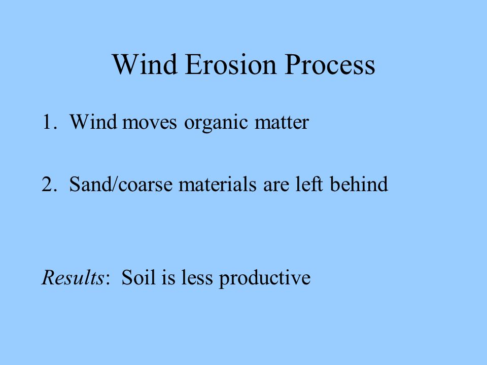 Wind Erosion Process 1. Wind moves organic matter 2.