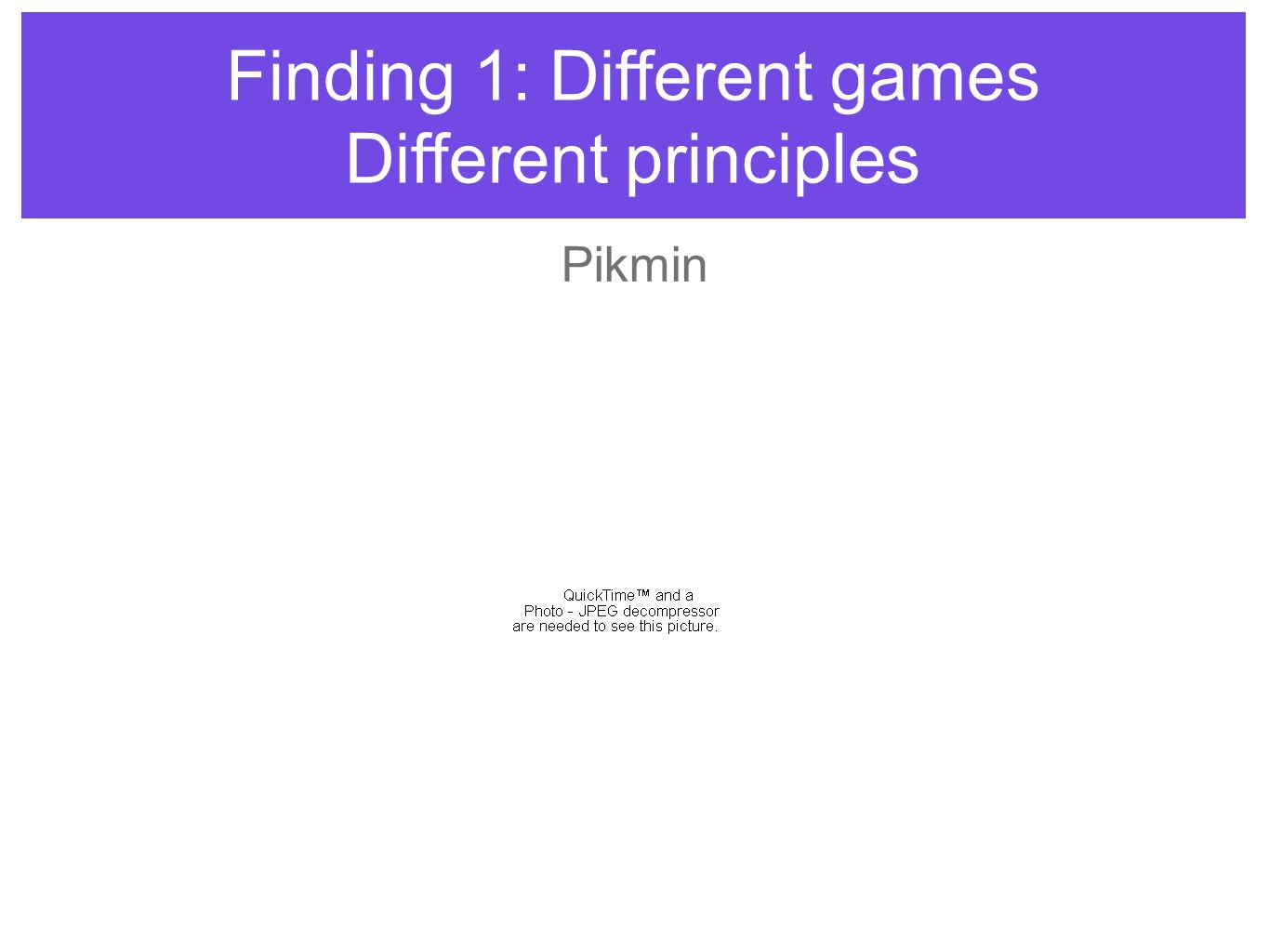 Finding 1: Different games Different principles Pikmin