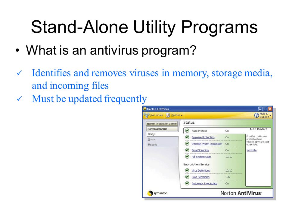 Stand-Alone Utility Programs What is an antivirus program.