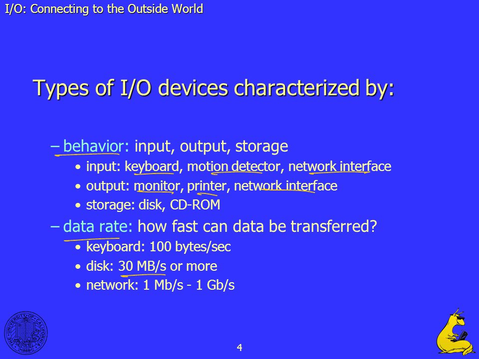 1 Input And Output Patt Patel Ch Computer System Ppt 4 I O Connecting To The Outside World Types Of Devices Characterized By Behavior Input Output Storage Keyboard Motion Detector