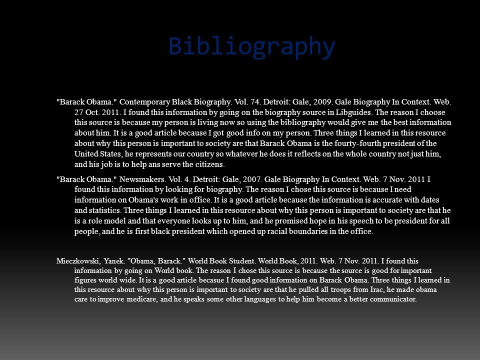 Bibliography Barack Obama. Contemporary Black Biography.