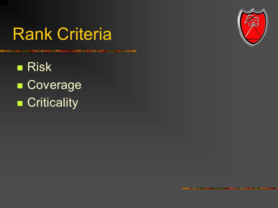 Rank Criteria Risk Coverage Criticality