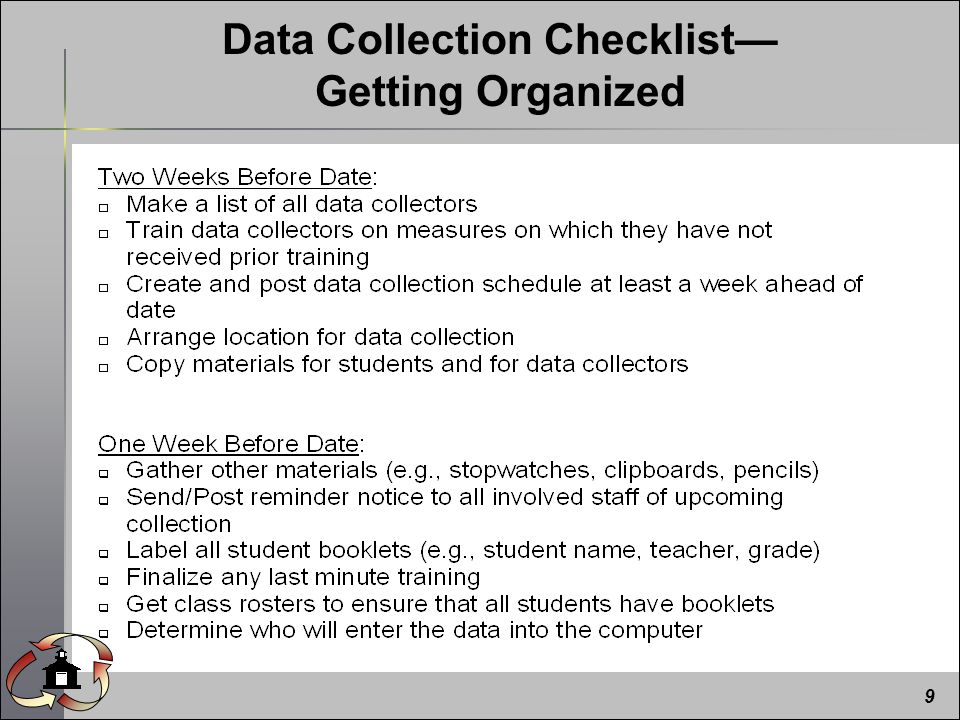 9 Data Collection Checklist— Getting Organized