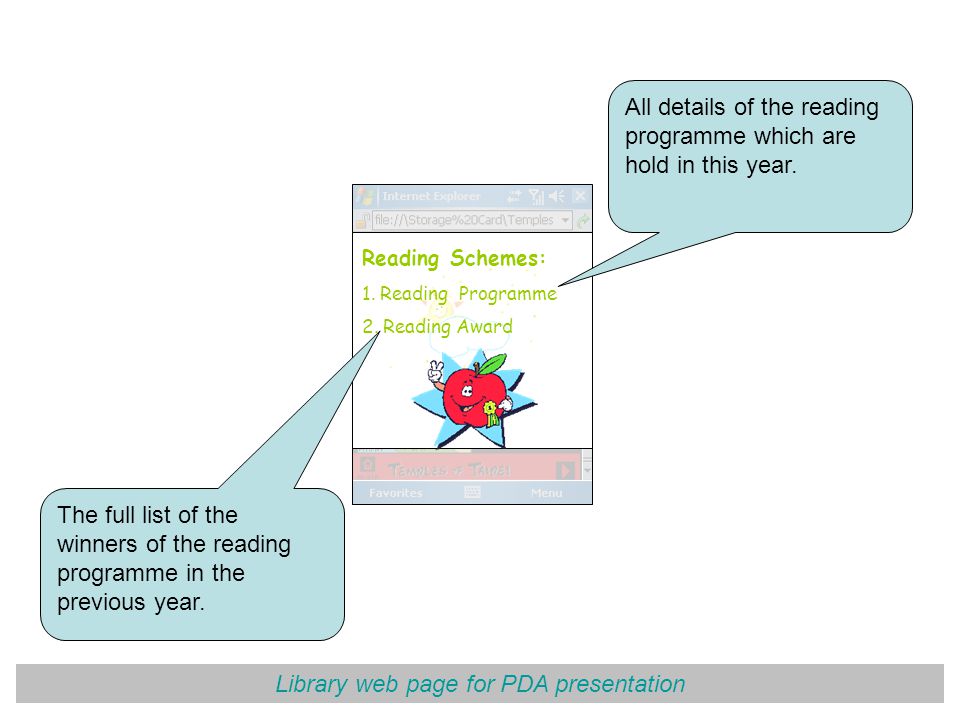 Library web page for PDA presentation Reading Schemes: 1.