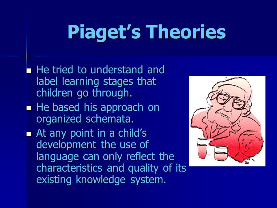 Piaget’s Theories He tried to understand and label learning stages that children go through.