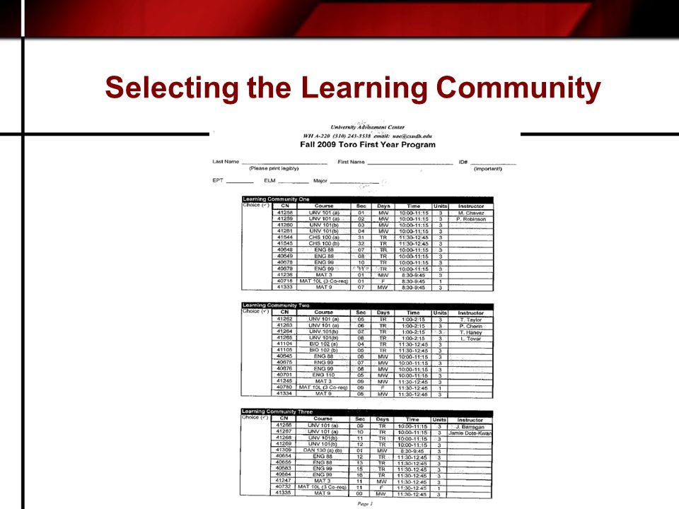 Selecting the Learning Community