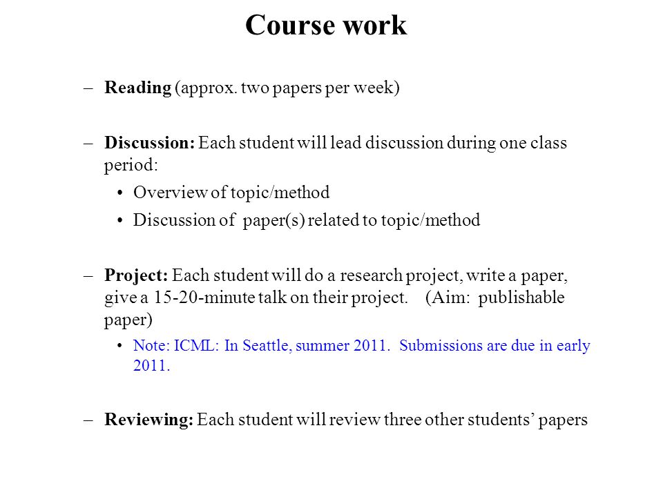 Course work –Reading (approx.