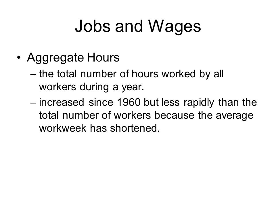 Jobs and Wages Aggregate Hours –the total number of hours worked by all workers during a year.