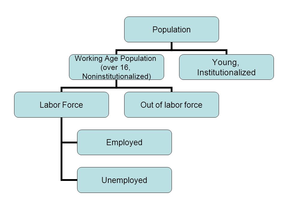 Population Working Age Population (over 16, Noninstitutionalized) Labor Force Employed Unemployed Out of labor force Young, Institutionalized