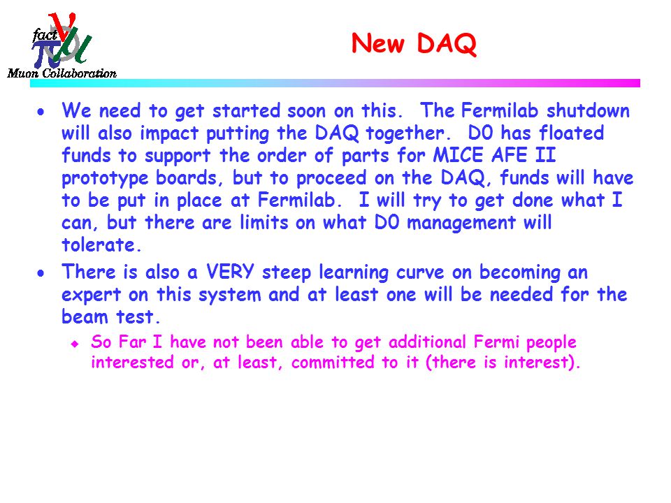 New DAQ  We need to get started soon on this.