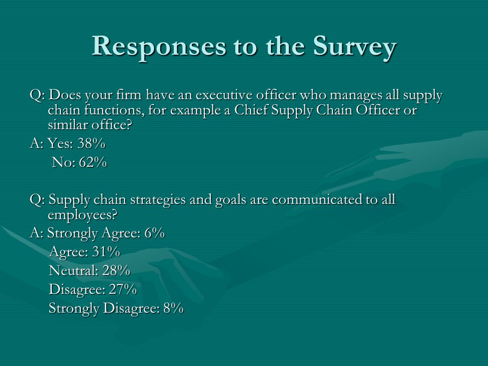 Responses to the Survey Q: Does your firm have an executive officer who manages all supply chain functions, for example a Chief Supply Chain Officer or similar office.
