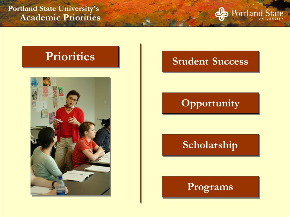 Portland State University’s Academic Priorities Student Success Scholarship Programs Priorities Opportunity