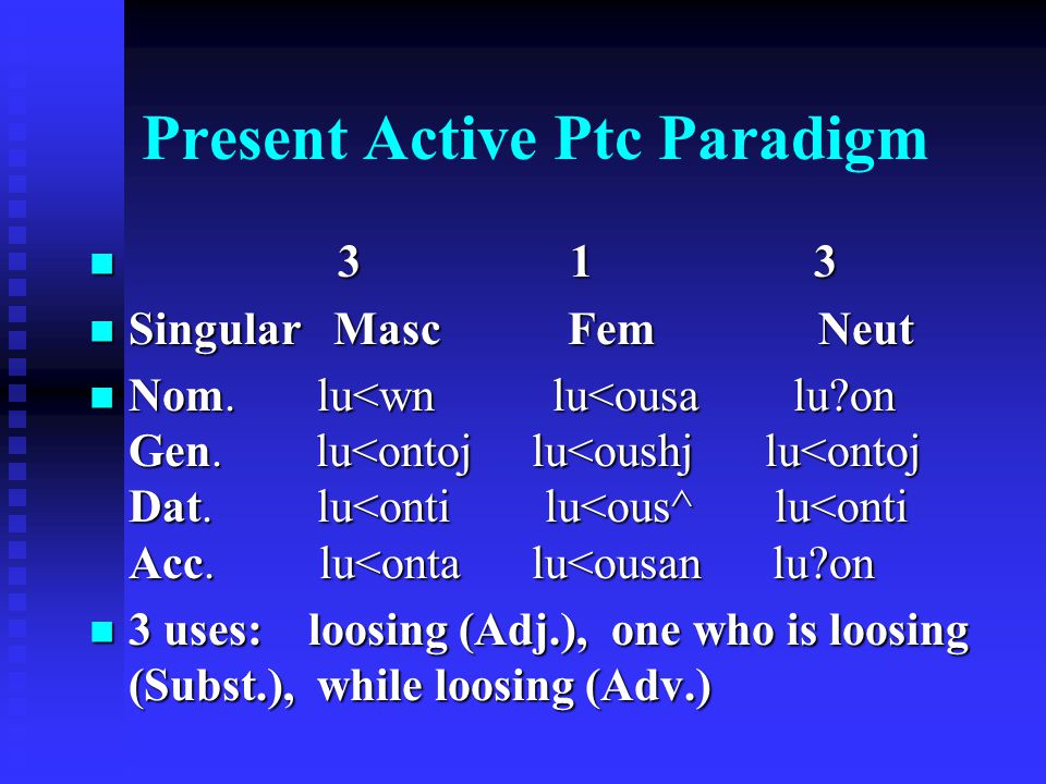 Present Active Ptc Paradigm Singular Masc Fem Neut Singular Masc Fem Neut Nom.