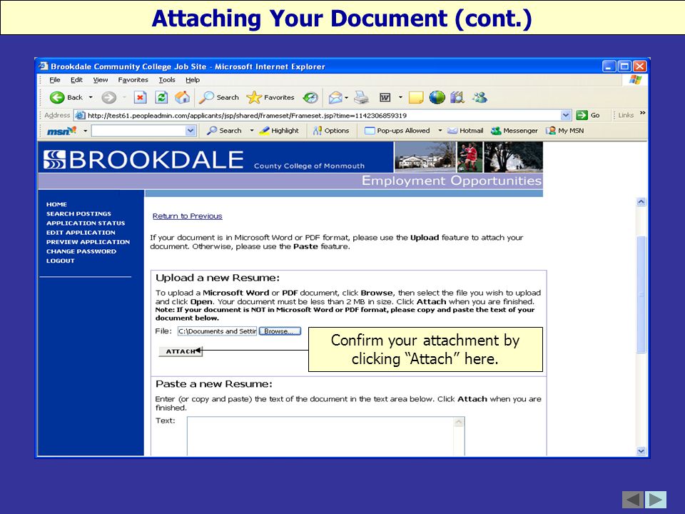 Confirm your attachment by clicking Attach here. Attaching Your Document (cont.)