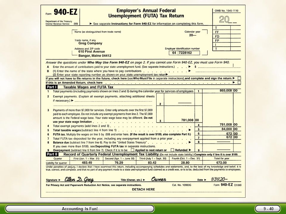 Accounting Is Fun Form 940 (Employer’s Annual Federal Unemployment Tax Return) Due Jan.