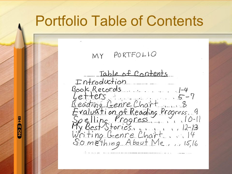 Portfolio Table of Contents