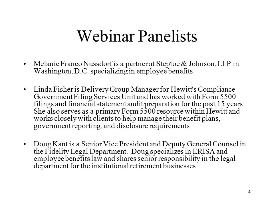 4 Webinar Panelists Melanie Franco Nussdorf is a partner at Steptoe & Johnson, LLP in Washington, D.C.