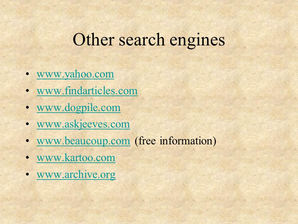 Other search engines (free information)