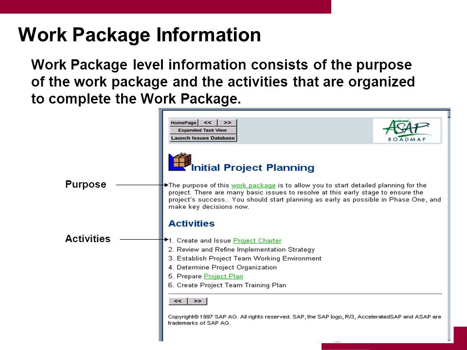University of Southern California Work Package Information Work Package level information consists of the purpose of the work package and the activities that are organized to complete the Work Package.