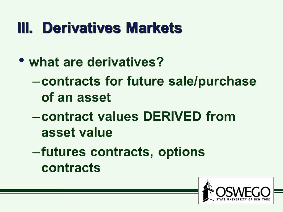 III. Derivatives Markets what are derivatives.
