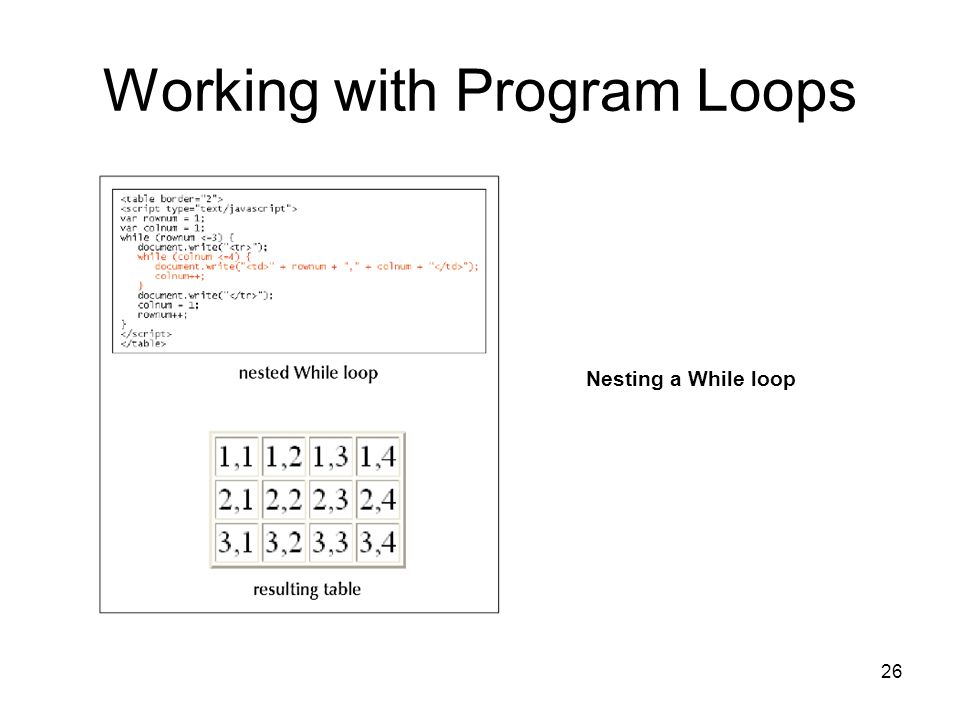 26 Working with Program Loops Nesting a While loop