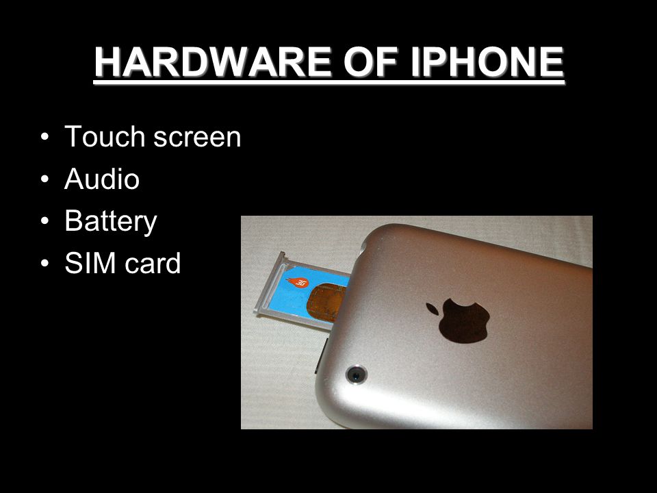 HARDWARE OF IPHONE Touch screen Audio Battery SIM card