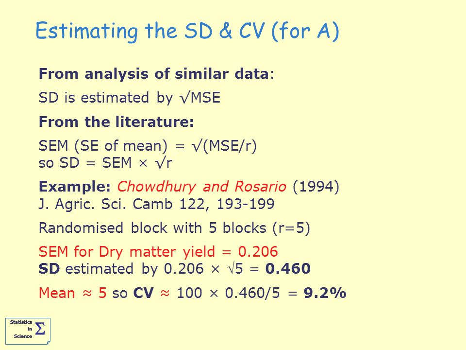 Statistics in Science   Sample Size Determination for Efficient use of  Resources PGRM ppt download