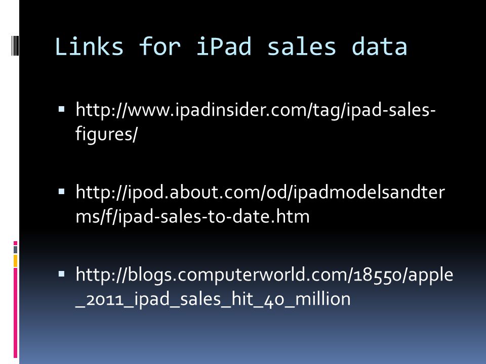 Links for iPad sales data    figures/    ms/f/ipad-sales-to-date.htm    _2011_ipad_sales_hit_40_million