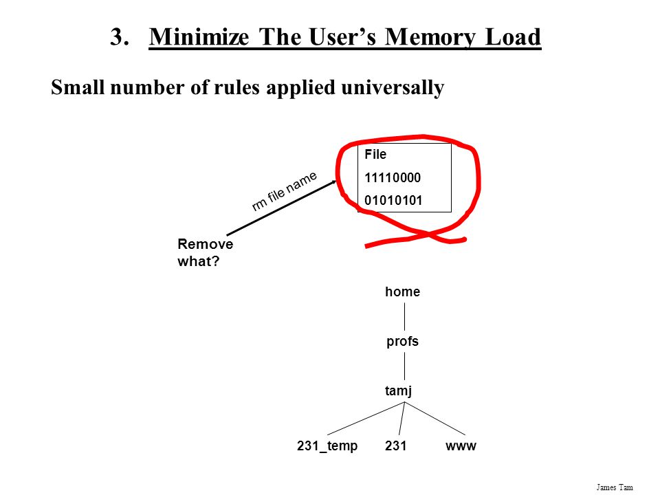 James Tam 3.Minimize The User’s Memory Load Small number of rules applied universally Remove what.