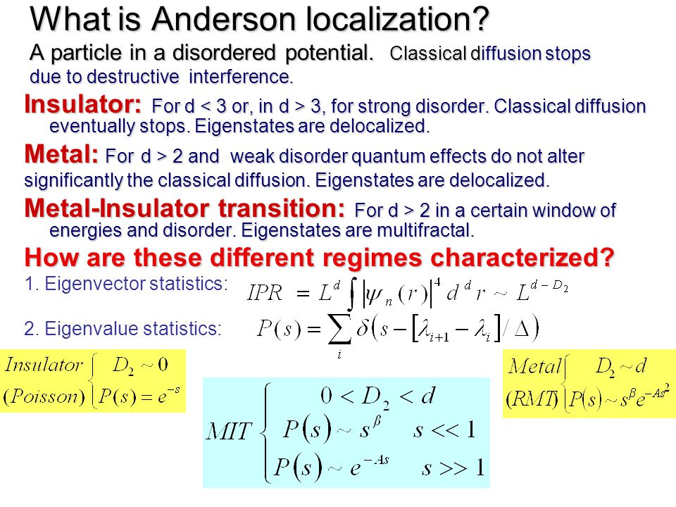What is Anderson localization. A particle in a disordered potential.