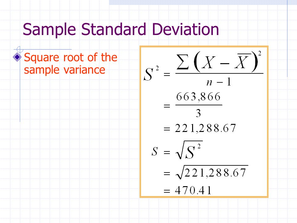 Sample Standard Deviation Square root of the sample variance