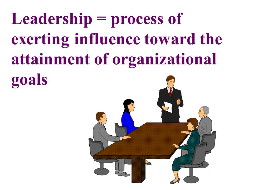 Leadership = process of exerting influence toward the attainment of organizational goals