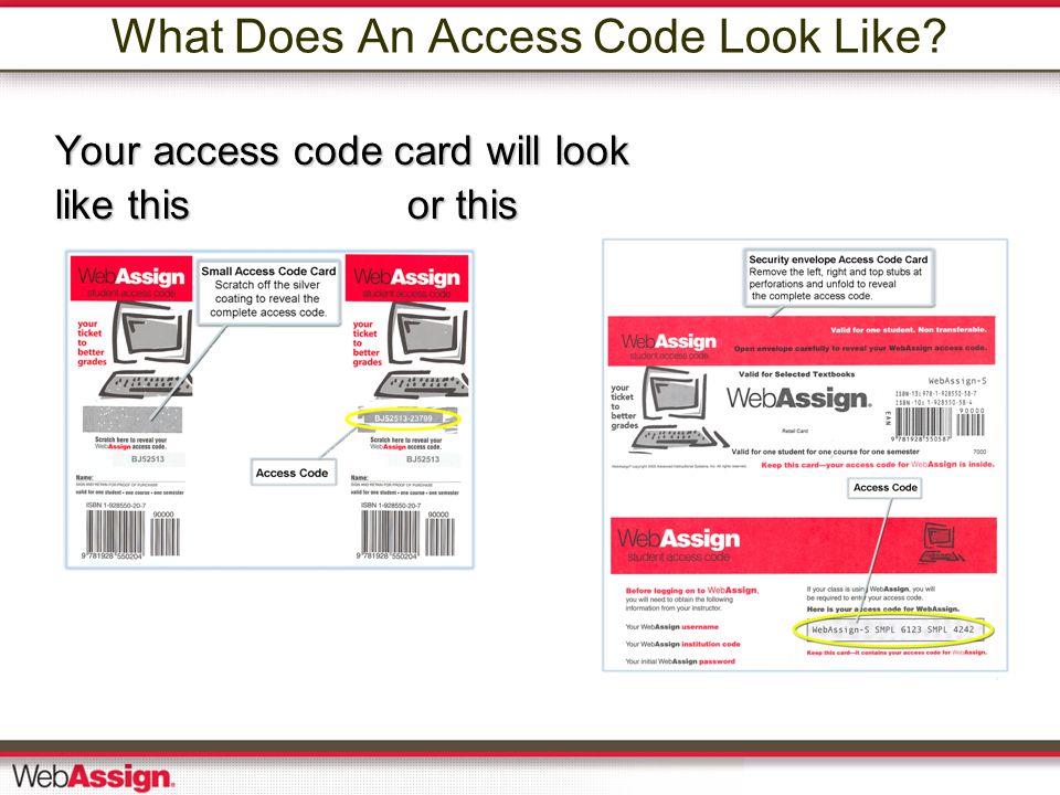 What Does An Access Code Look Like Your access code card will look like this or this
