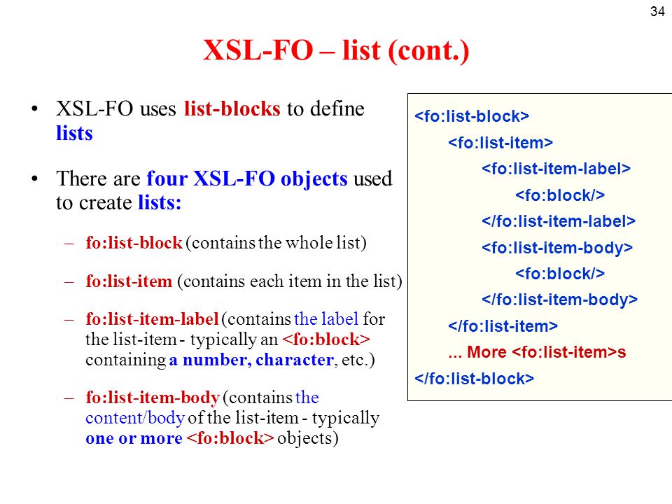 1 XSL: Formatting Objects (FO) XSL-FO is about formatting XML data for  output. - ppt download