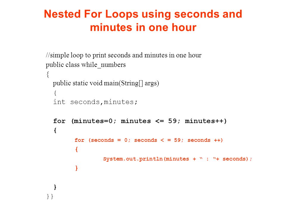 Nested For Loops It is also possible to place a for loop inside another ...