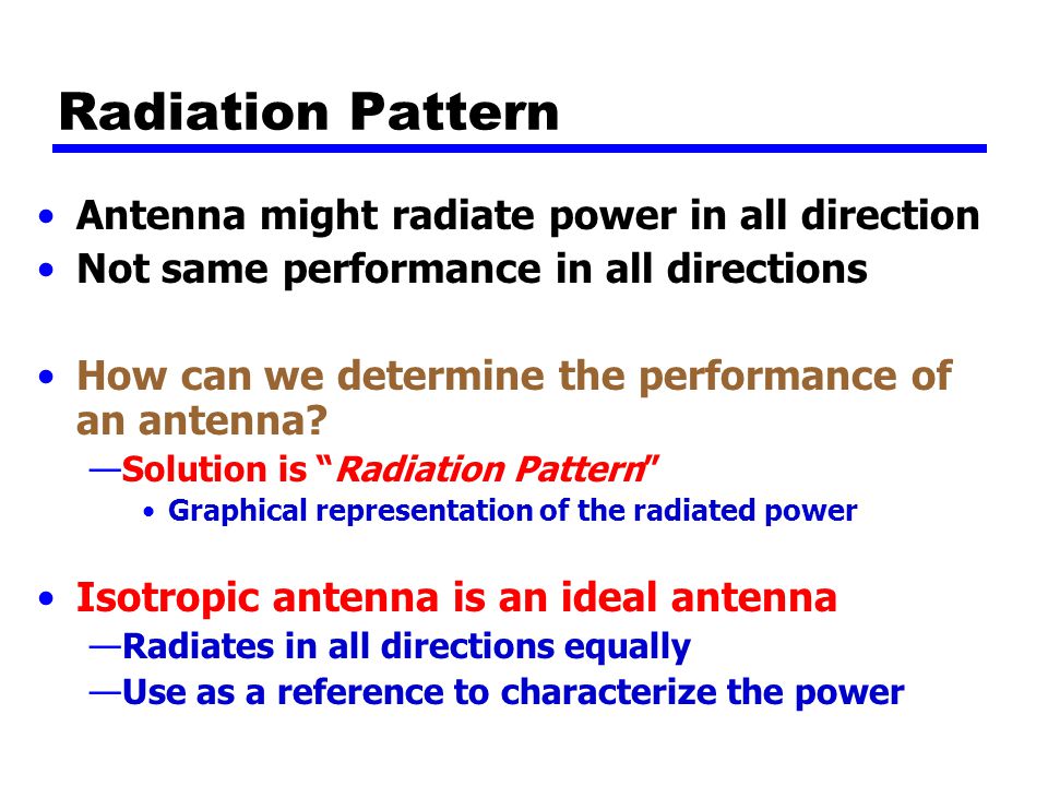 Radiation Pattern Antenna might radiate power in all direction Not same performance in all directions How can we determine the performance of an antenna.